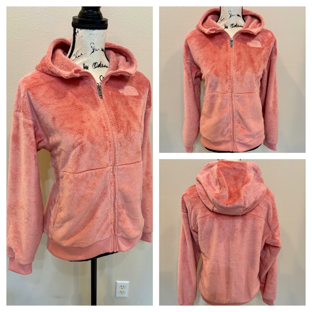 North Face Osito Fleece Jacket Zip Up Faux Fur Hoodie Teddy Coat Pink Girls XL